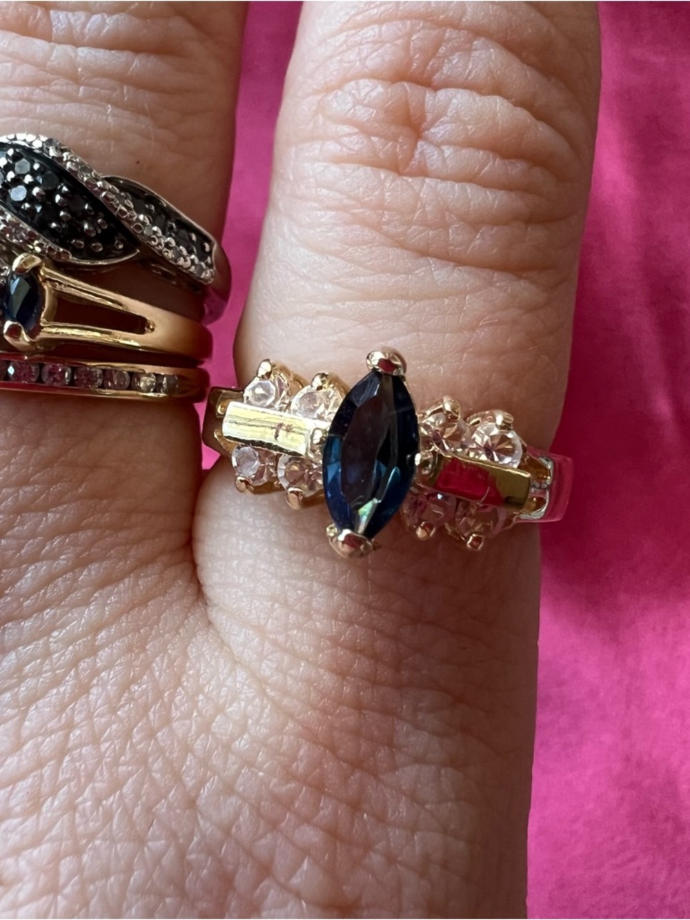 Vintage Gold Tone Ring with Blue Stone